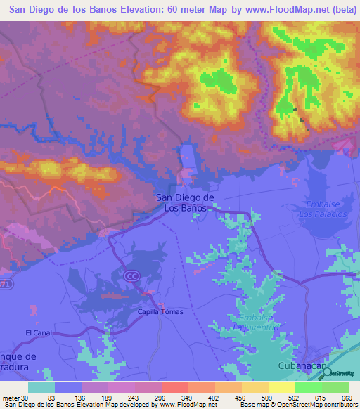 San Diego de los Banos,Cuba Elevation Map