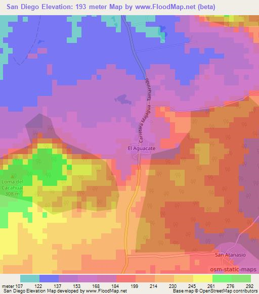 San Diego,Cuba Elevation Map