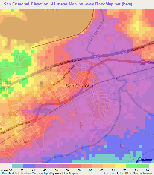 San Cristobal,Cuba Elevation Map