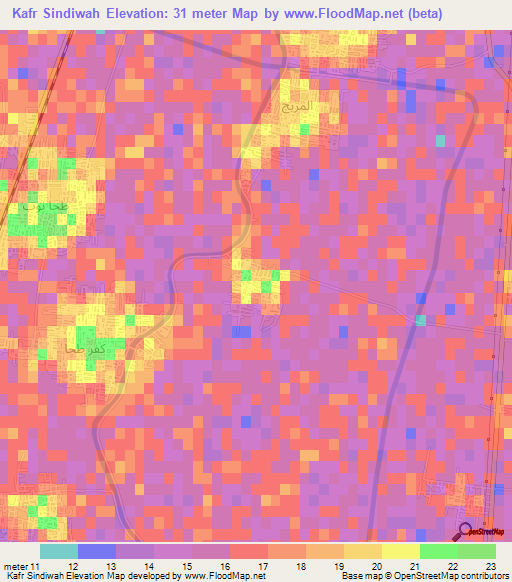 Kafr Sindiwah,Egypt Elevation Map