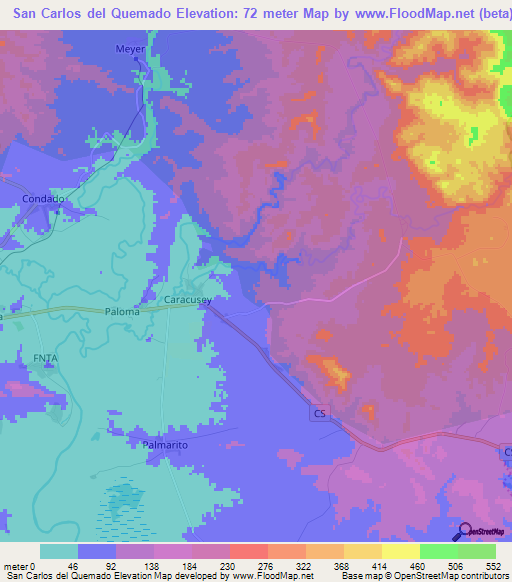 San Carlos del Quemado,Cuba Elevation Map