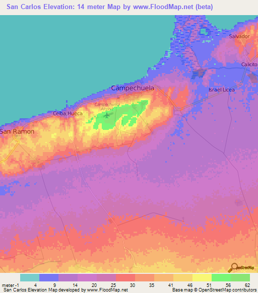 San Carlos,Cuba Elevation Map