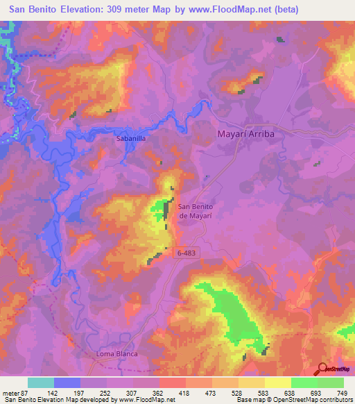 San Benito,Cuba Elevation Map