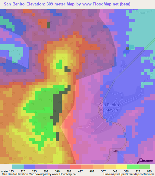 San Benito,Cuba Elevation Map