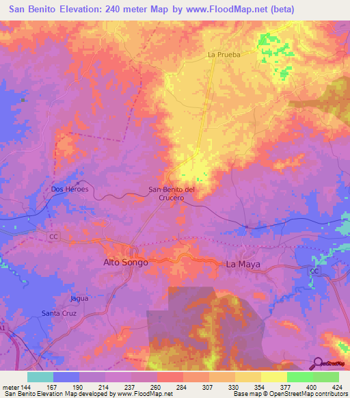San Benito,Cuba Elevation Map