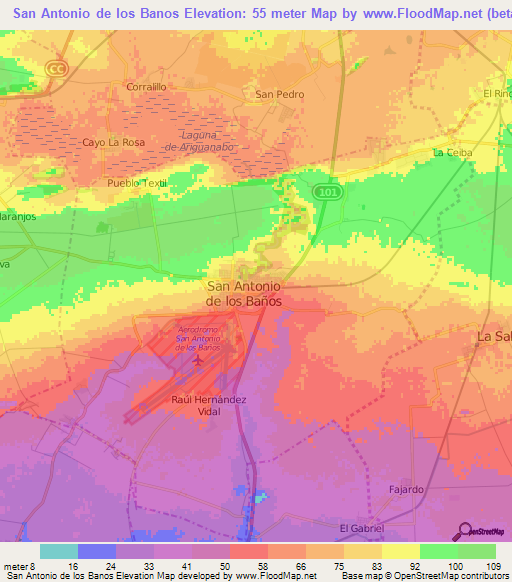 San Antonio de los Banos,Cuba Elevation Map