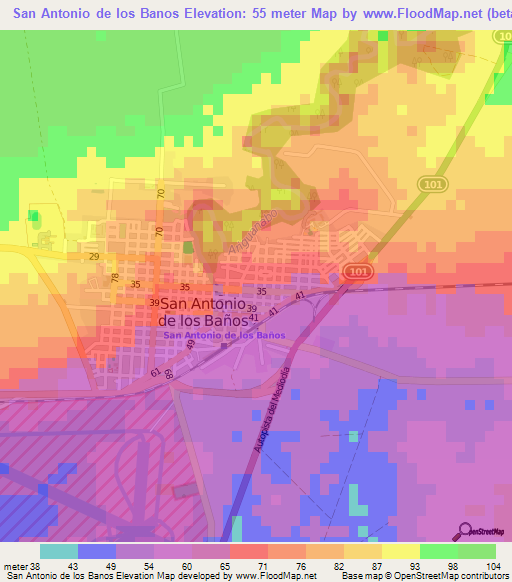 San Antonio de los Banos,Cuba Elevation Map