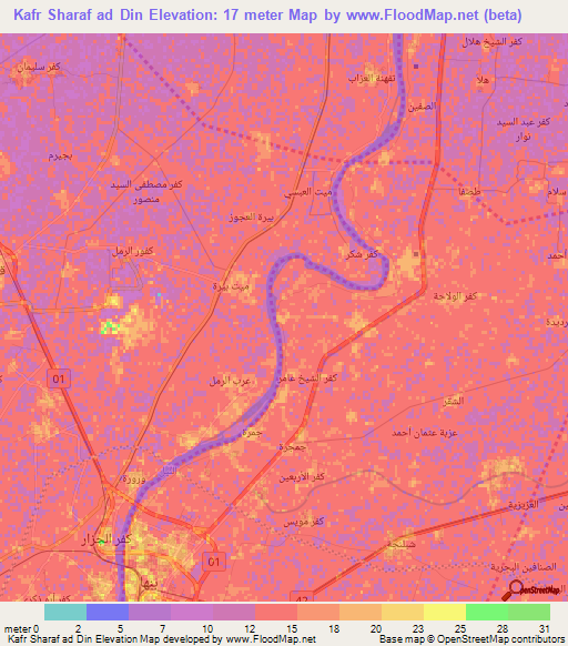 Kafr Sharaf ad Din,Egypt Elevation Map