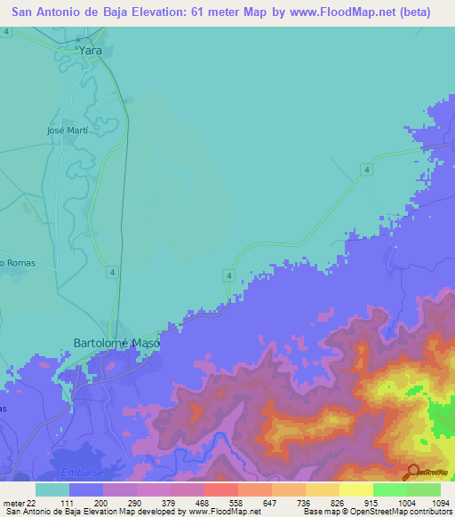 San Antonio de Baja,Cuba Elevation Map