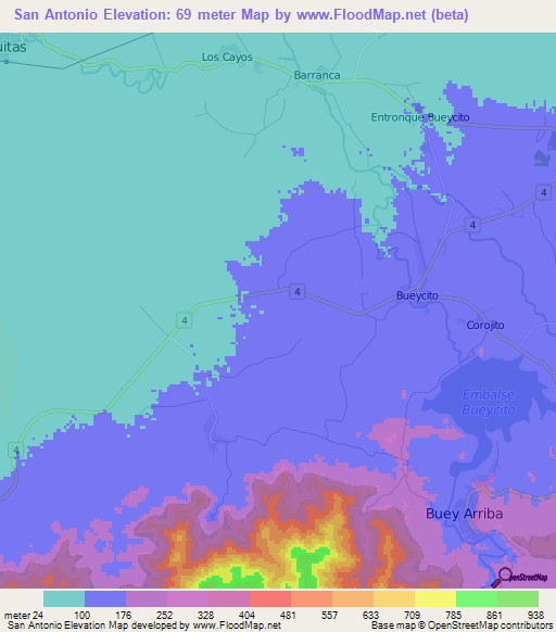San Antonio,Cuba Elevation Map
