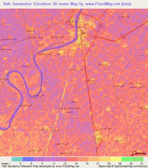 Kafr Sandanhur,Egypt Elevation Map