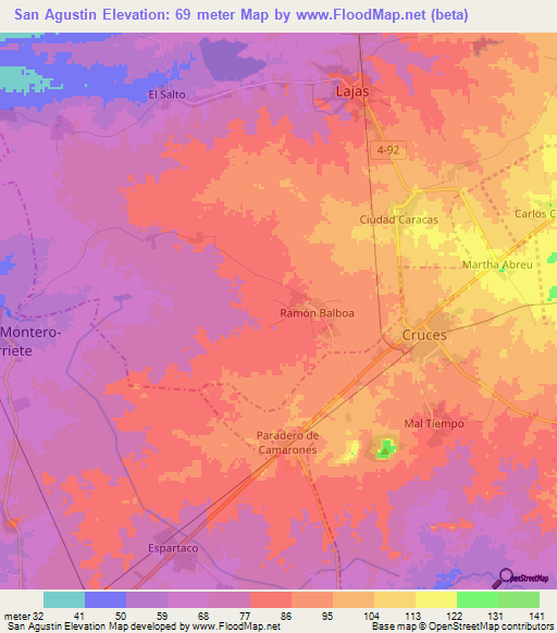 San Agustin,Cuba Elevation Map