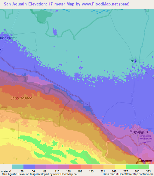 San Agustin,Cuba Elevation Map