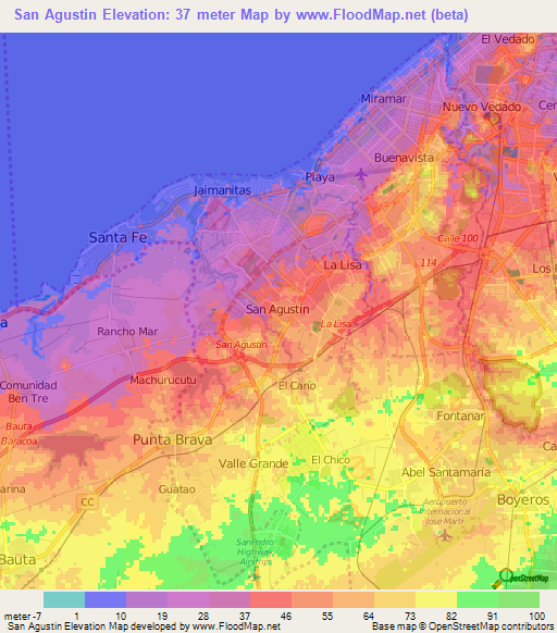 San Agustin,Cuba Elevation Map