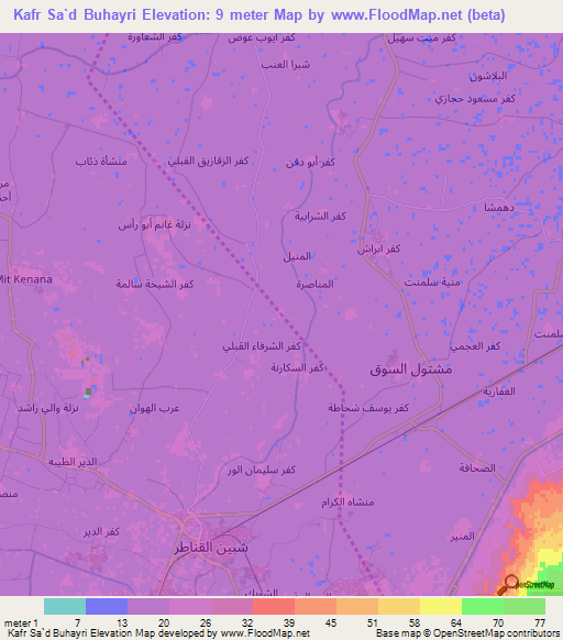 Kafr Sa`d Buhayri,Egypt Elevation Map
