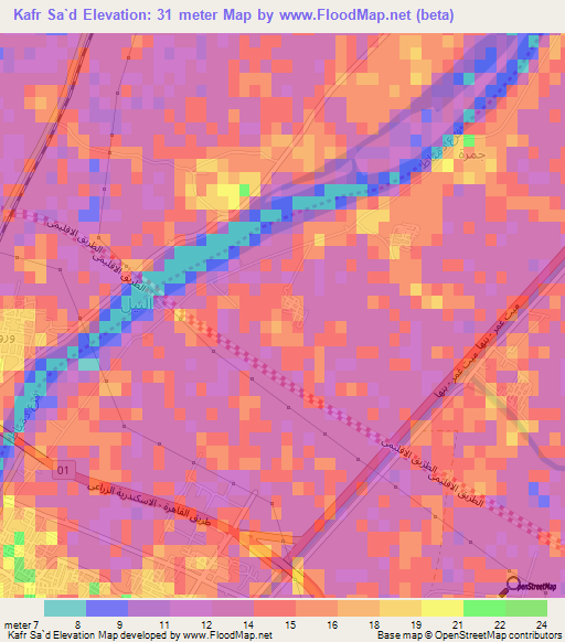 Kafr Sa`d,Egypt Elevation Map