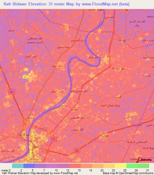 Kafr Ridwan,Egypt Elevation Map