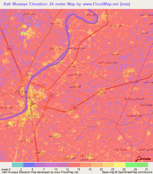 Kafr Muways,Egypt Elevation Map