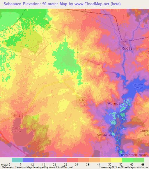 Sabanazo,Cuba Elevation Map