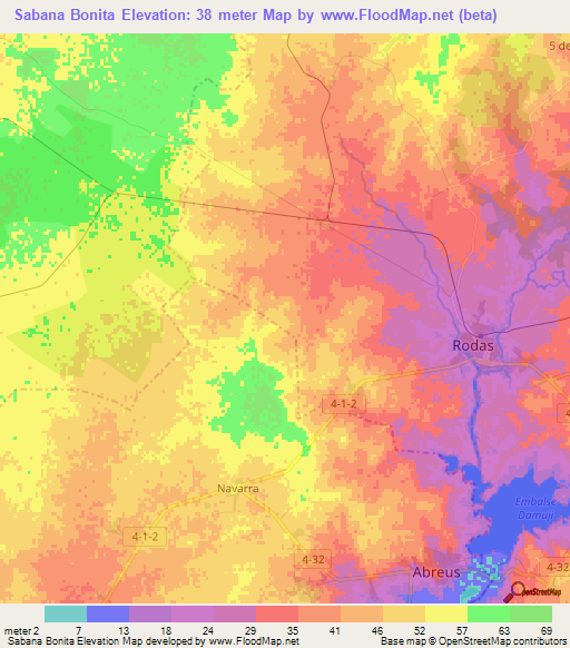 Sabana Bonita,Cuba Elevation Map