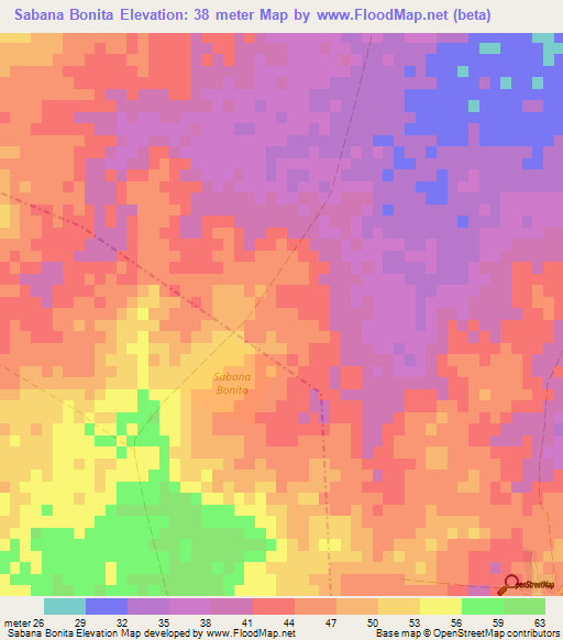 Sabana Bonita,Cuba Elevation Map
