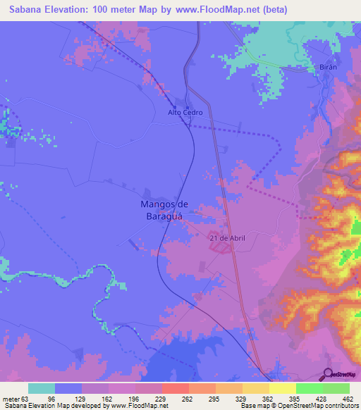 Sabana,Cuba Elevation Map