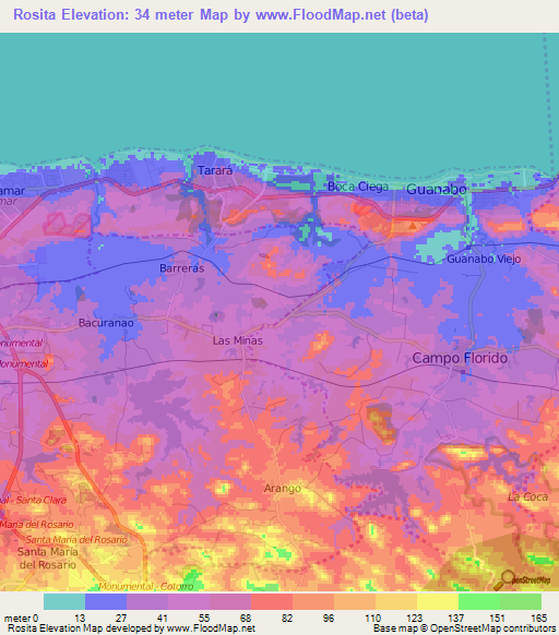 Rosita,Cuba Elevation Map