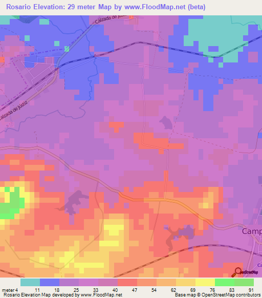 Rosario,Cuba Elevation Map