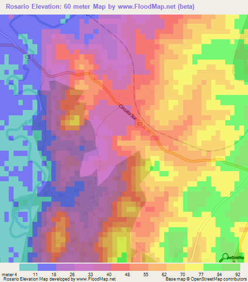 Rosario,Cuba Elevation Map