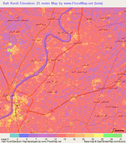 Kafr Kurdi,Egypt Elevation Map