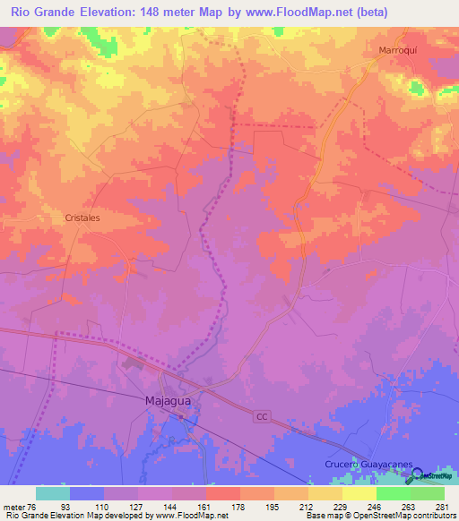 Rio Grande,Cuba Elevation Map