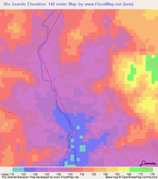 Rio Grande,Cuba Elevation Map