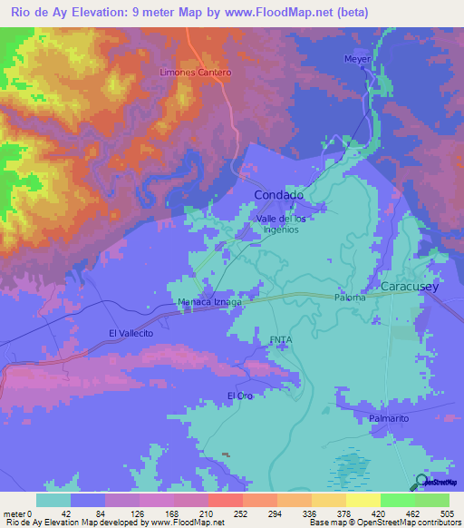 Rio de Ay,Cuba Elevation Map