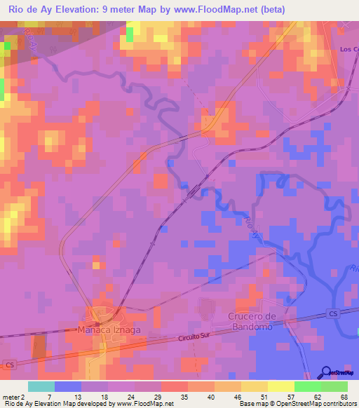 Rio de Ay,Cuba Elevation Map