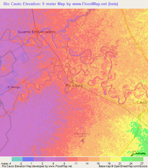 Rio Cauto,Cuba Elevation Map