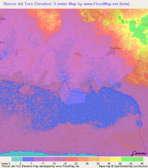 Rincon del Toro,Cuba Elevation Map
