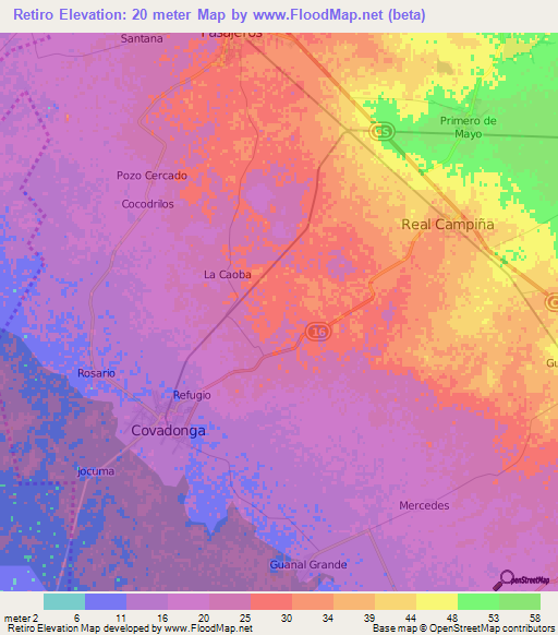 Retiro,Cuba Elevation Map