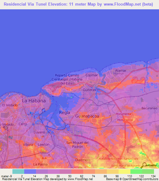 Residencial Via Tunel,Cuba Elevation Map