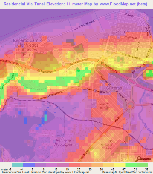 Residencial Via Tunel,Cuba Elevation Map
