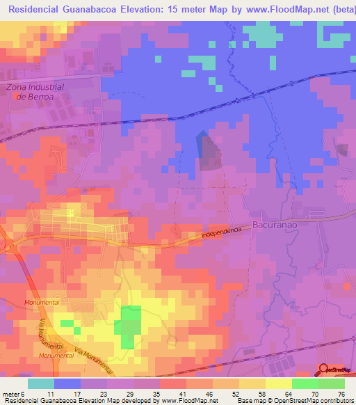 Residencial Guanabacoa,Cuba Elevation Map