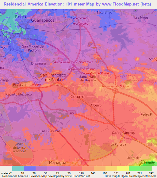 Residencial America,Cuba Elevation Map