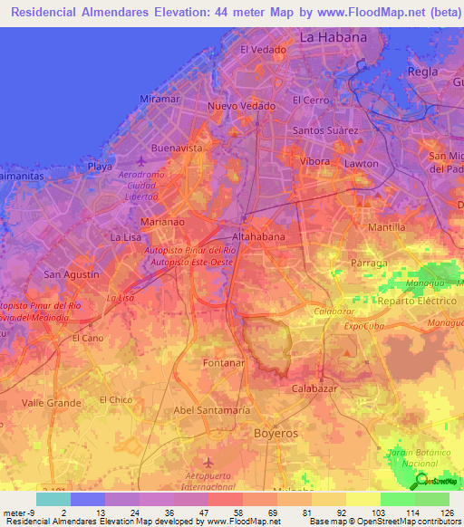 Residencial Almendares,Cuba Elevation Map