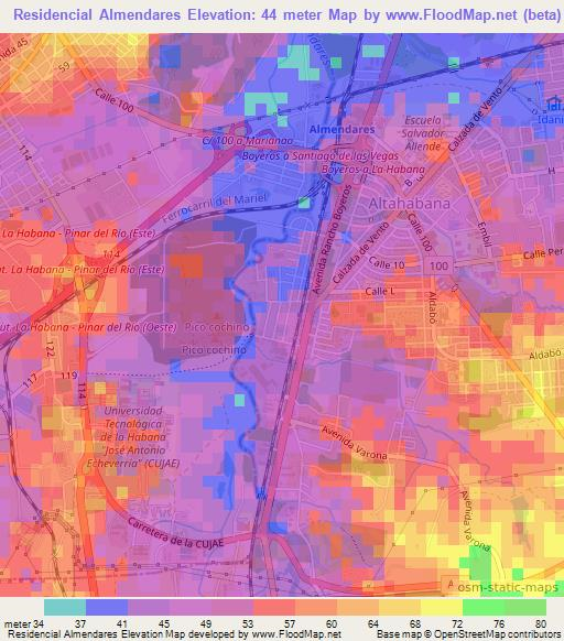 Residencial Almendares,Cuba Elevation Map