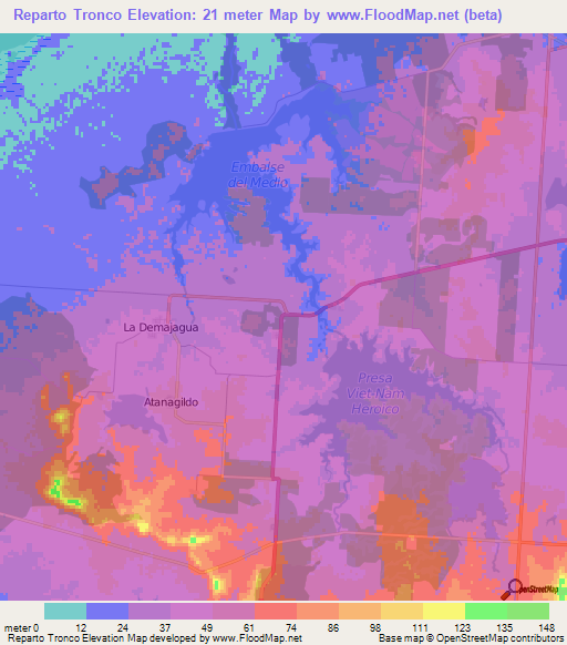 Reparto Tronco,Cuba Elevation Map