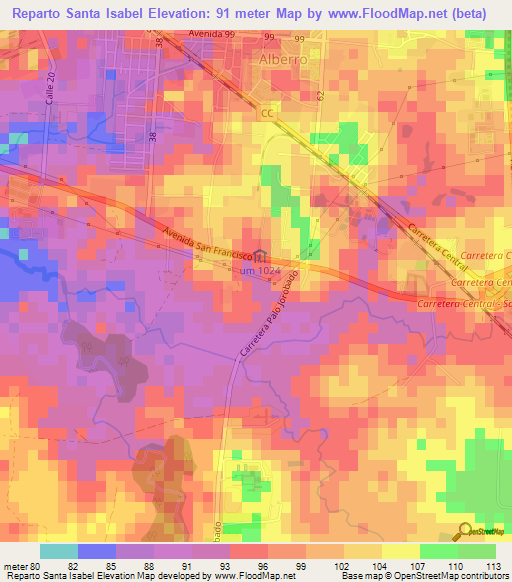 Reparto Santa Isabel,Cuba Elevation Map
