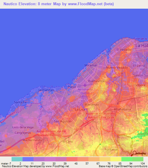 Nautico,Cuba Elevation Map