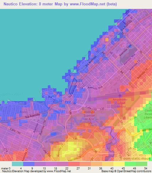 Nautico,Cuba Elevation Map