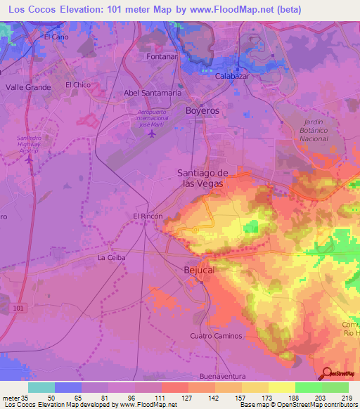 Los Cocos,Cuba Elevation Map