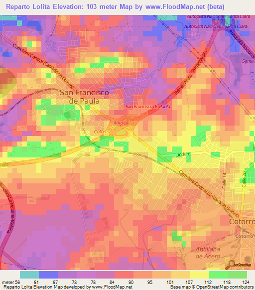 Reparto Lolita,Cuba Elevation Map