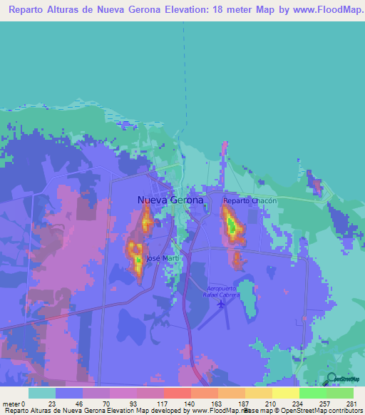 Reparto Alturas de Nueva Gerona,Cuba Elevation Map